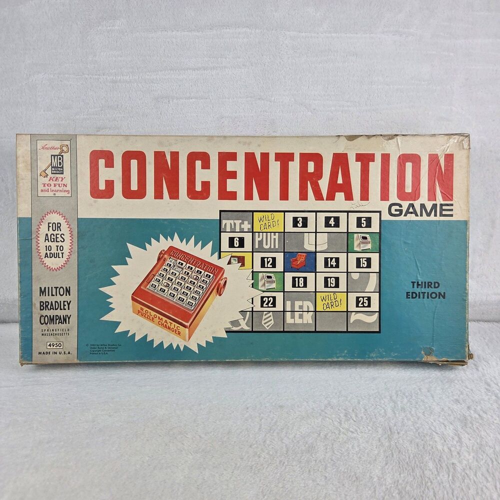 Vintage 1960 Concentration Game Third Edition Milton Bradley 100% COMPLETE